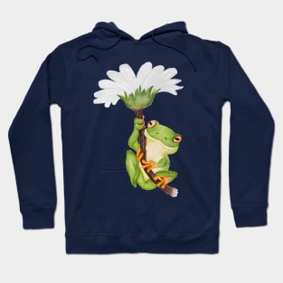 Frog with Daisy Watercolor Hoodie